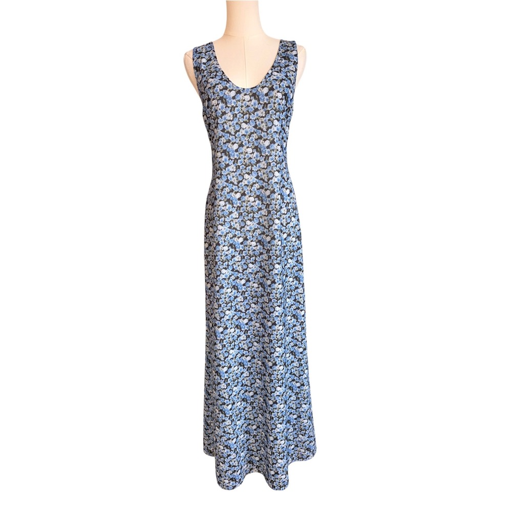 Lioness Blue Floral Maxi Dress Sleeveless Low Back Size L
